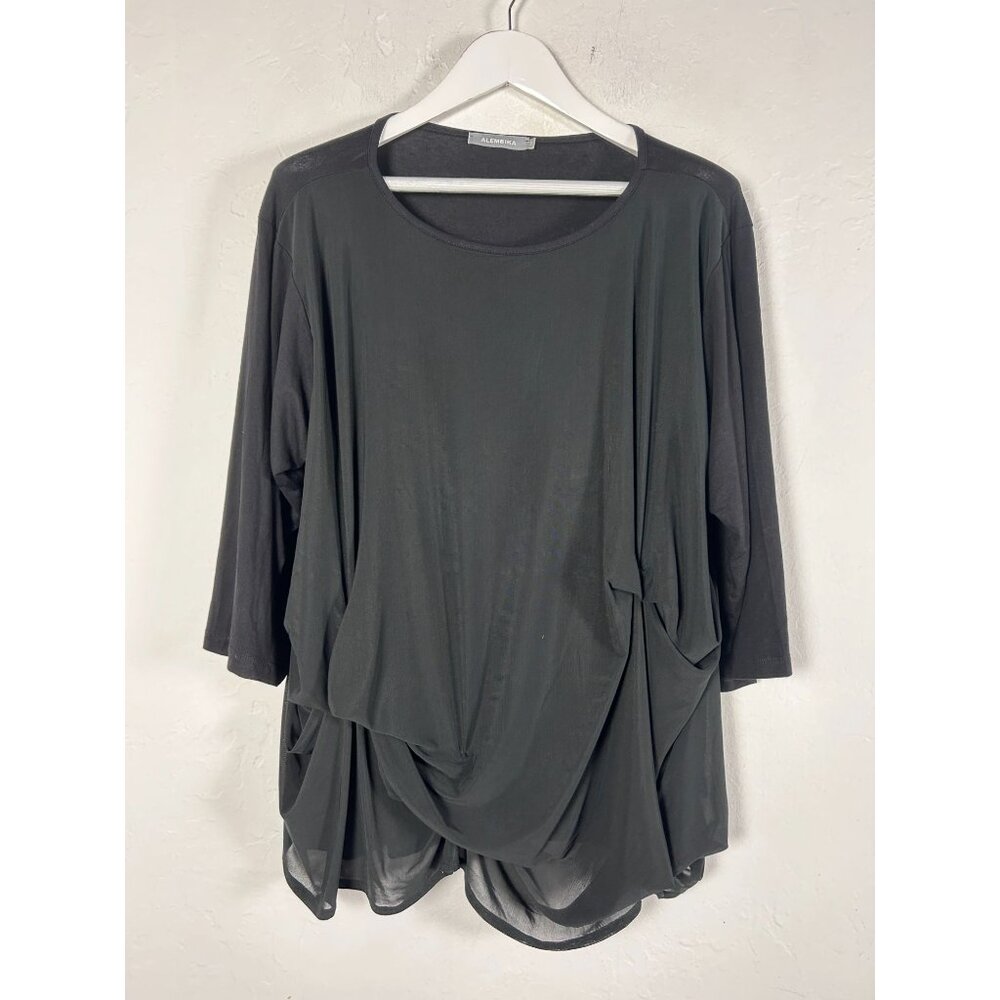 Alembika Womens Black Oversized 3/4 Sleeve Draped Tunic Top Size 3 Lagenlook